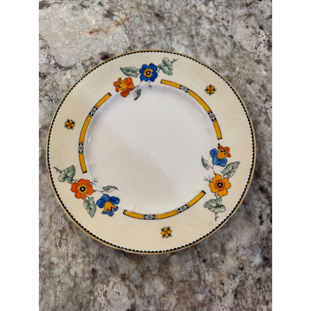 W.H. Grindley Ivory Dartmouth Plate Art Deco Floral England 9 Inch Vintage